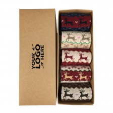 5 Pairs Winter Christmas Socks Gift Box